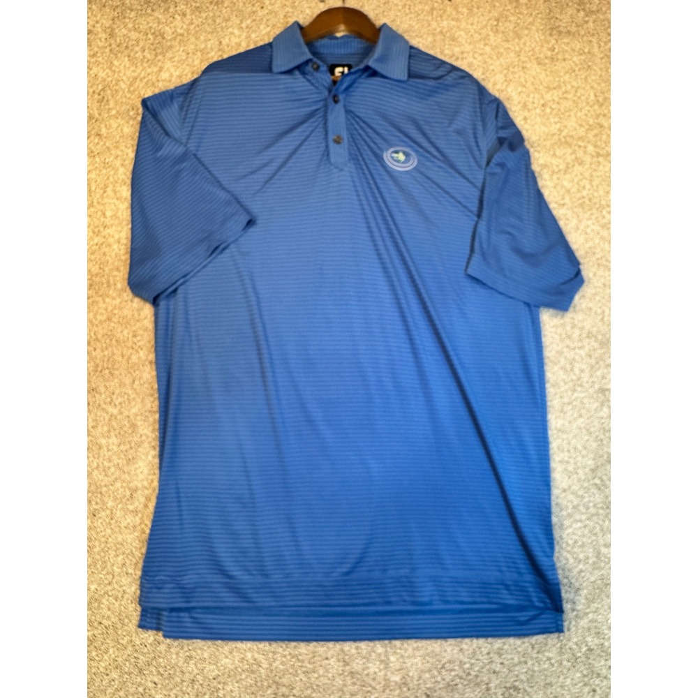 FootJoy Mens ProDry Golf Polo Shirt Blue Striped Short Sleeve Large Bird Logo